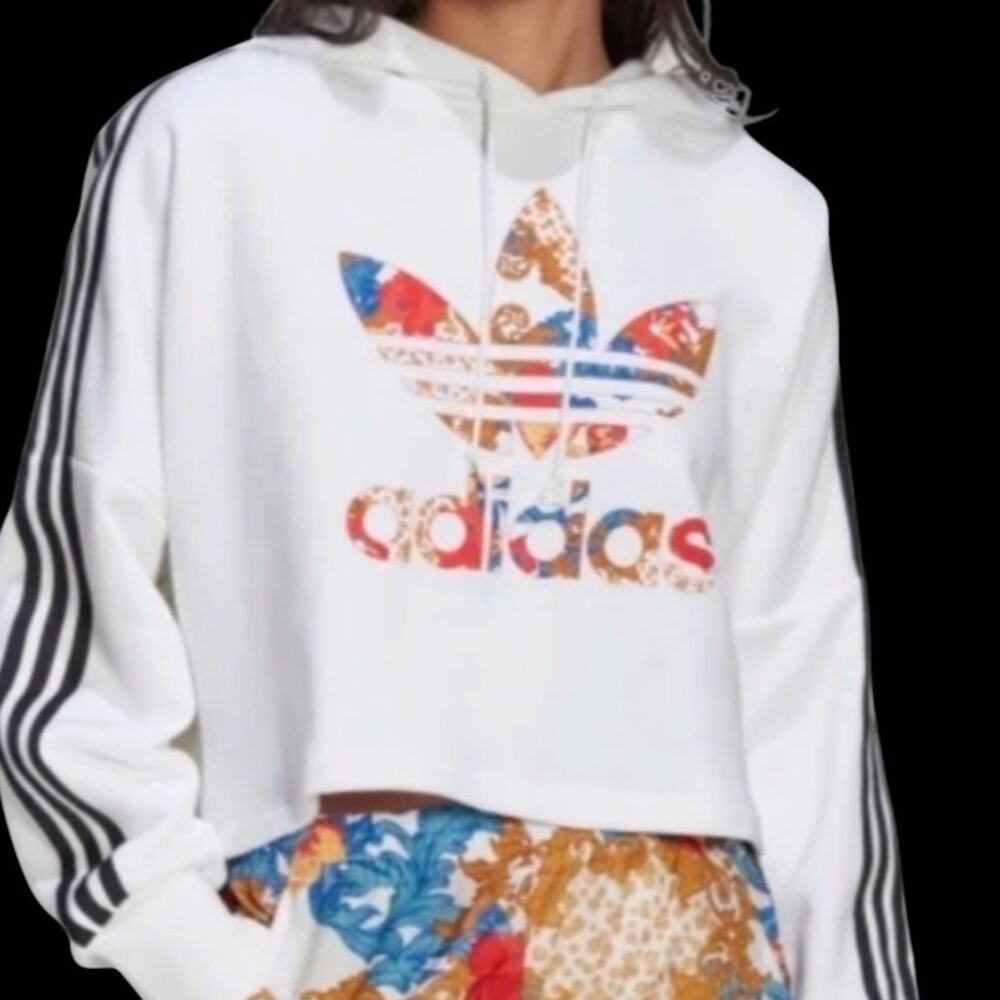 NWOT Sold Out adidas Originals HER Studio London Red Multi Boxy Cropped Hoodie S